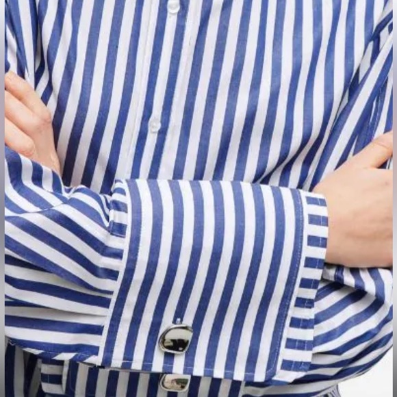 New! HUGO BOSS Oversized Shirt, Blue and Navy Stripe, Size 34 - Picture 8 of 9